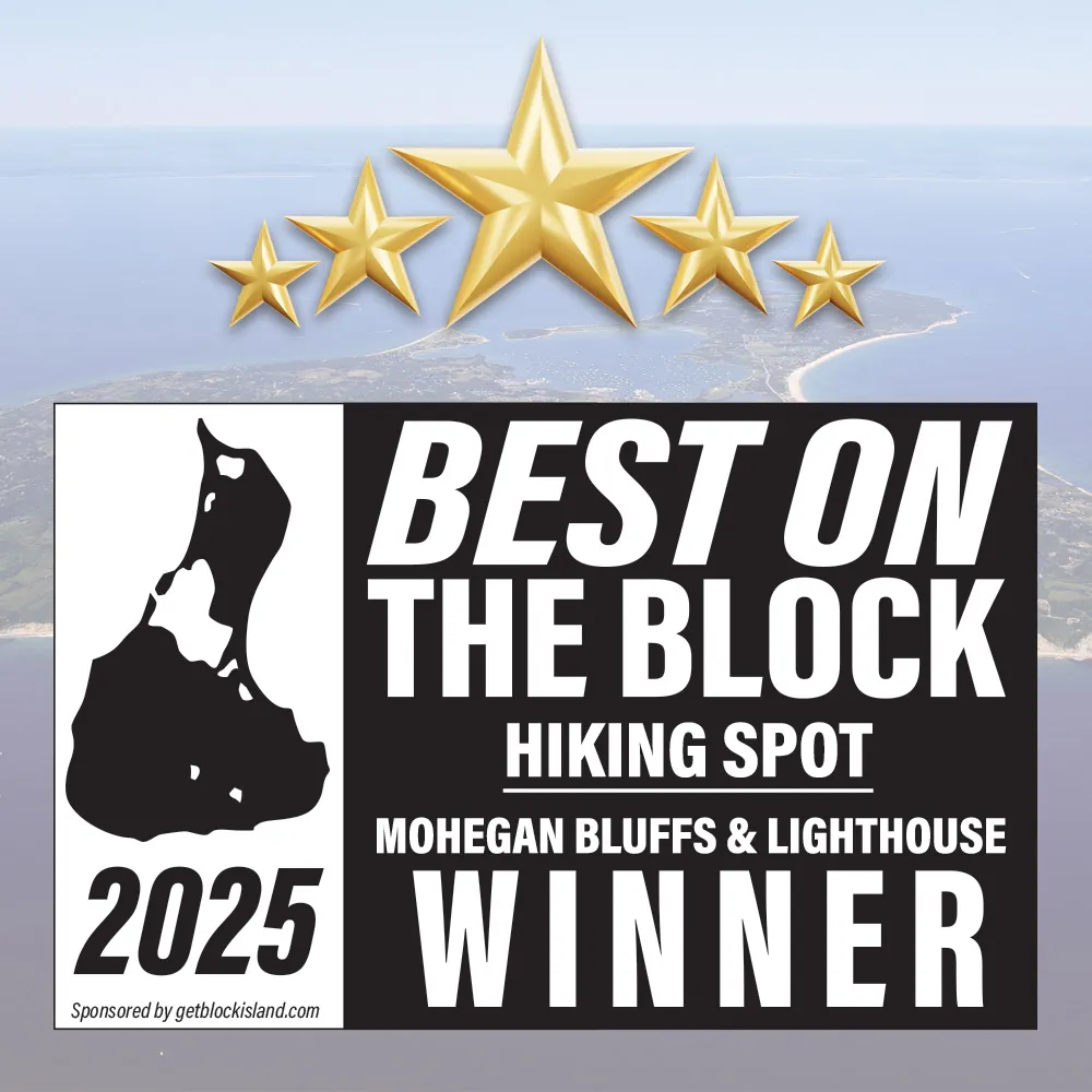 Best on the Block 2025 winner badge: Best Hiking Spot, Mohegan Bluffs and Southeast Lighthouse